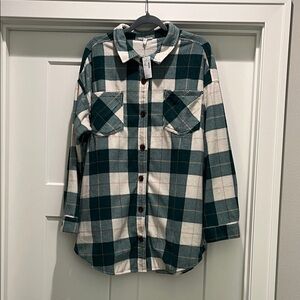 NEW Maurices Green & White Plaid Button-Down Shacket